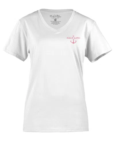 Shop Salt Life Women's Sea Yall Cotton Graphic V-neck T-shirt In White