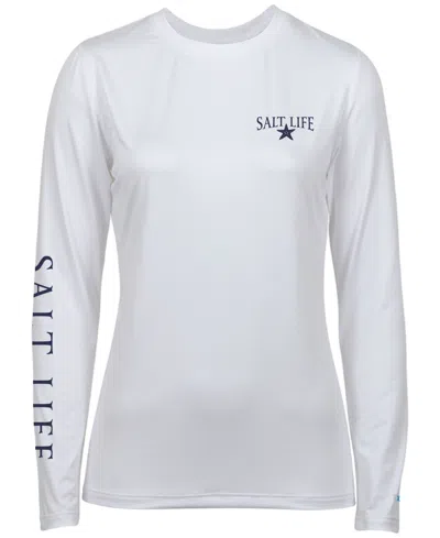 Shop Salt Life Women's Amerilove Star Long-sleeve Performance T-shirt In White