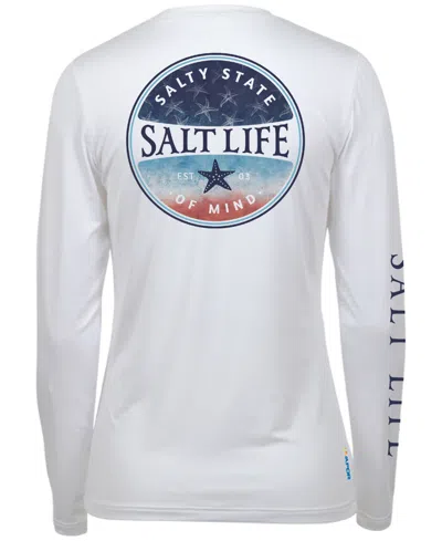 Shop Salt Life Women's Amerilove Star Long-sleeve Performance T-shirt In White