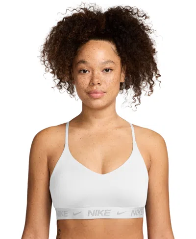 Shop Nike Women's Indy Light-support Padded Adjustable Sports Bra In White,stone Mauve