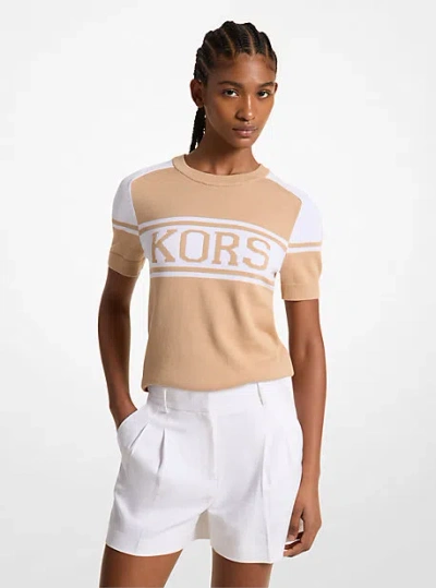 Shop Michael Kors Kors Cotton Blend Short-sleeve Sweater In Natural