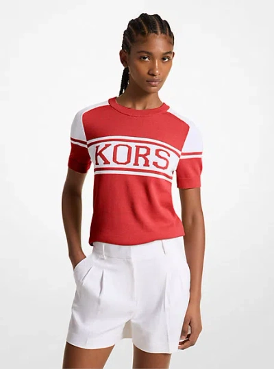Shop Michael Kors Kors Cotton Blend Short-sleeve Sweater In Red