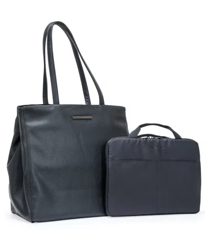 Kenneth Cole Reaction Faux Leather Marley 16" Laptop Tote With Removable Laptop Sleeve In Black