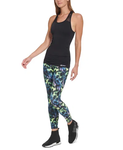 Shop Dkny Sport Women's Firefly Printed Standout High-waist 7/8 Leggings In Poseidon Light Trace