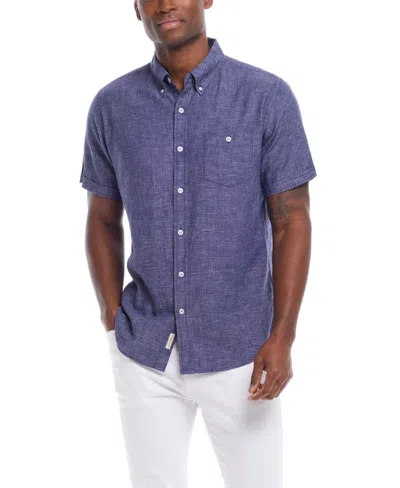 Shop Weatherproof Vintage Men's Short Sleeve Solid Linen Cotton Shirt In Naval Academy