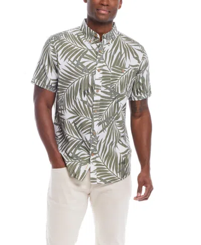 Shop Weatherproof Vintage Men's Short Sleeve Print Linen Cotton Shirt In Lichen Green