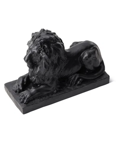 Glitzhome Set Of 2 Black Lying Lion Garden Statue In Black