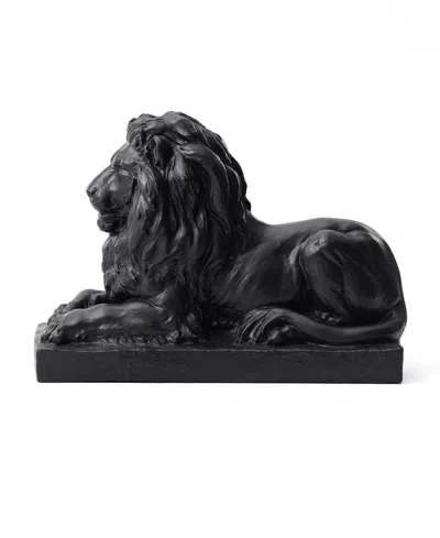 Glitzhome Set Of 2 Black Lying Lion Garden Statue In Black