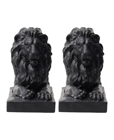 Glitzhome Set Of 2 Black Lying Lion Garden Statue In Black