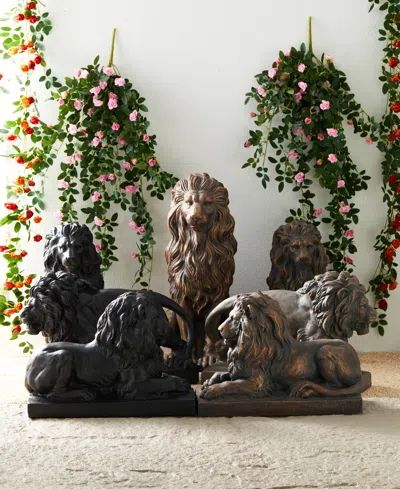 Glitzhome Set Of 2 Black Lying Lion Garden Statue In Black