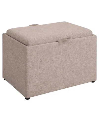 Shop Convenience Concepts 22.75" Faux Linen Accent Storage Ottoman With Tray In Tan Fabric