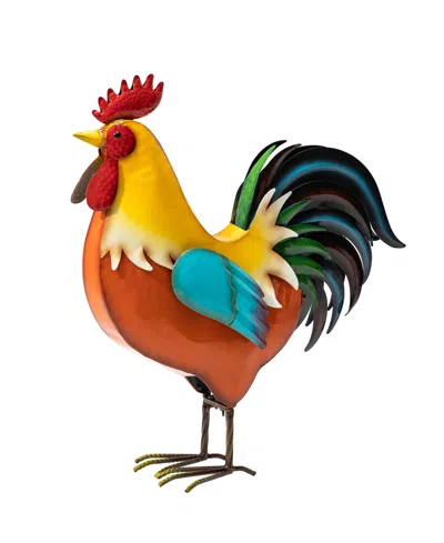 Shop Glitzhome Metal Vibrant Standing Rooster Garden Statue In Multi