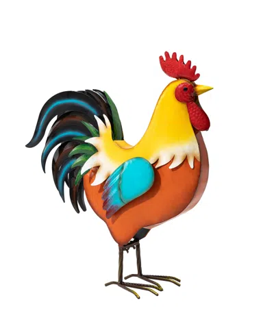 Glitzhome Metal Vibrant Standing Rooster Garden Statue In Multi