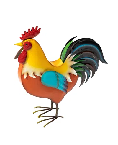 Glitzhome Metal Vibrant Standing Rooster Garden Statue In Multi