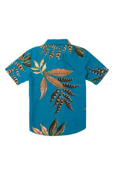 Shop Volcom Kids' Paradiso Floral Short Sleeve Button-up Shirt In Ocean Teal