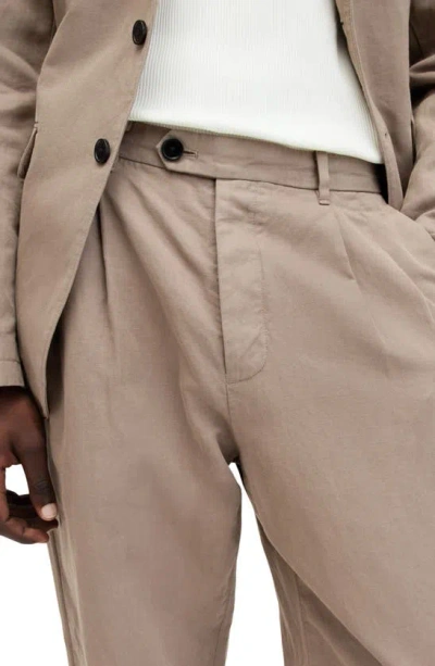 Shop Allsaints Sainte Pleated Cotton & Linen Pants In Chestnut Brown