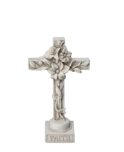 Glitzhome Holy Cross With Lily Garden Statue In White
