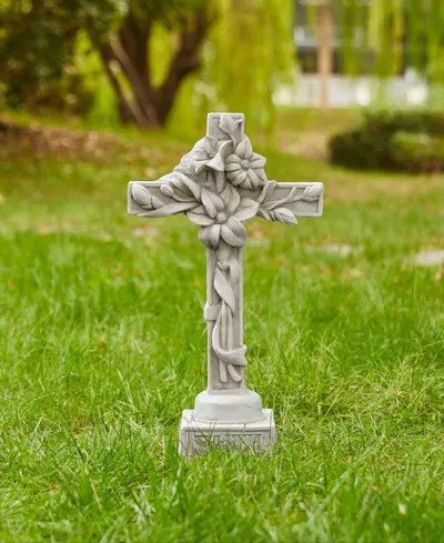 Glitzhome Holy Cross With Lily Garden Statue In White