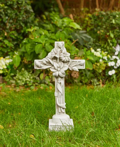 Glitzhome Holy Cross With Lily Garden Statue In White