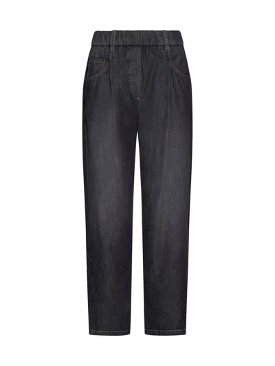Shop Brunello Cucinelli Elasticated Waistband Cropped Jeans In Black