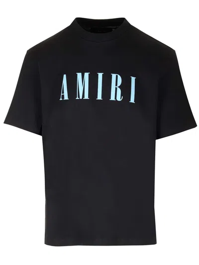 Shop Amiri Black T-shirt With Light Blue Logo