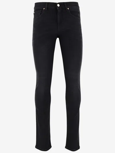 Shop Versace Stretch Cotton Denim Jeans With Logo In Black