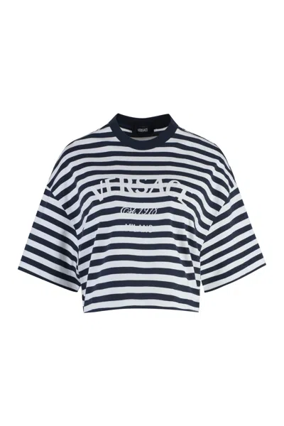 Shop Versace Cotton Crew-neck T-shirt In Blu