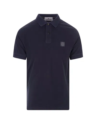 Shop Stone Island Navy Blue Pigment Dyed Slim Fit Polo Shirt