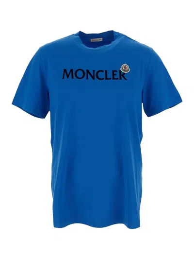 Shop Moncler Logo T-shirt In Clear Blue