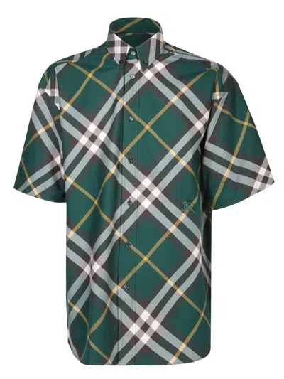 Shop Burberry Check Motif Green Shirt