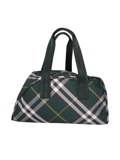 Shop Burberry Shield Duffle Check Green Bag