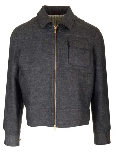 Shop Brunello Cucinelli Denim Effect Linen Jacket In Grey