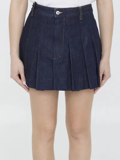 Shop Bottega Veneta Pleated Denim Skirt In Indigo