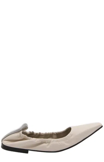 Shop Brunello Cucinelli Embellished Slip-on Flat Shoes In Neutrals