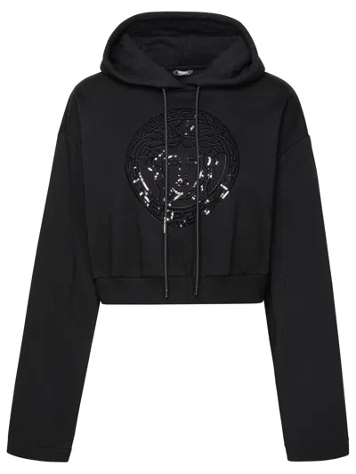 Shop Versace Medusa Black Cotton Sweatshirt In Nero