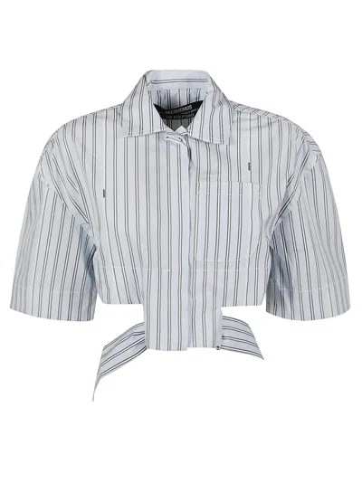 Shop Jacquemus Stripe Cropped Blouse In Print Blue Stripe