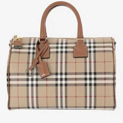 Shop Burberry Medium Check Bowling Bag In Red