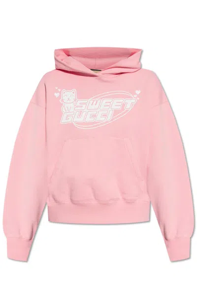 Shop Gucci Printed Hoodie In Sugar Pink