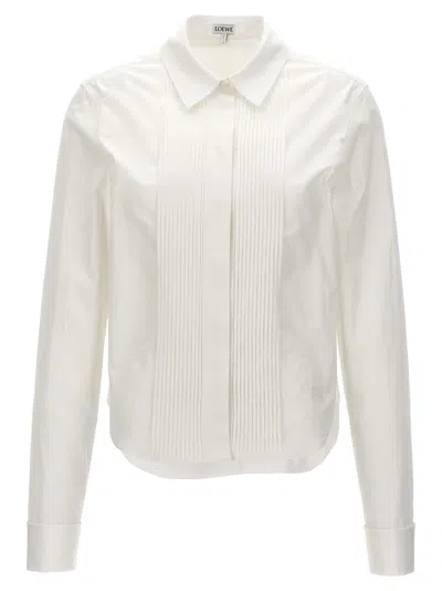 Shop Loewe Pleated Plastron Shirt In White