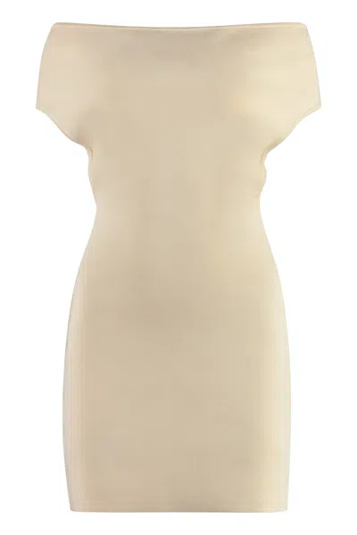 Shop Jacquemus Cubista Knitted Dress In Panna