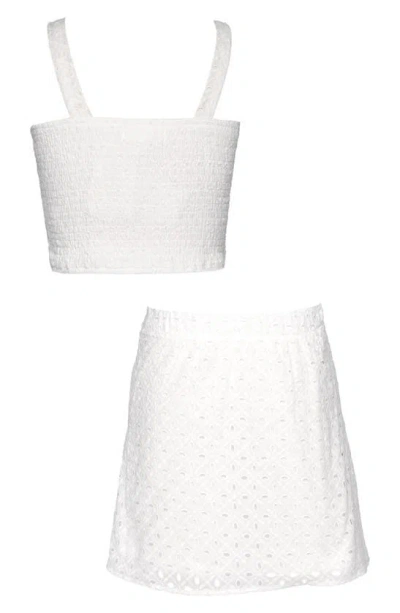Shop Sara Sara Kids' Embroidered Eyelet Two-piece Top & Skirt Set In White