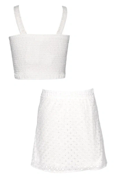Sara Sara Kids' Embroidered Eyelet Two-piece Top & Skirt Set In White
