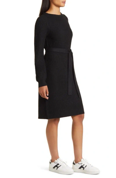 Shop Caslon Long Sleeve Belted Sweater Dress In Black