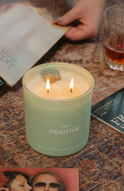 Shop Jill & Ally Positive Green Aventurine Crystal Intention Candle In Sage