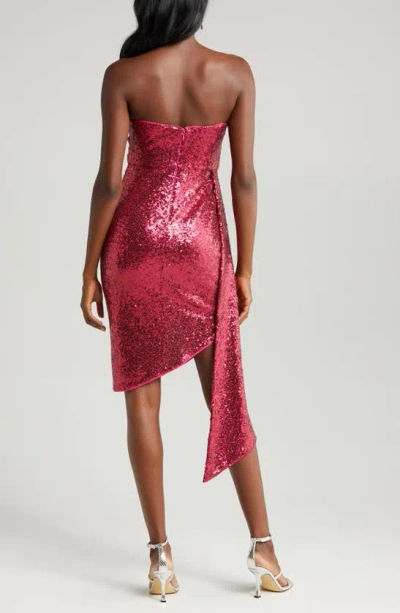 Shop Jewel Badgley Mischka Sequin Asymmetric Hem Strapless Minidress In Magenta