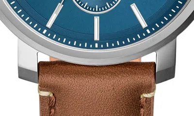 Shop Fossil Rhett Leather Strap Watch, 42mm In Silver/ Brown/ Blue