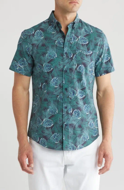 Shop 14th & Union Palm Print Seersucker Button-down Shirt In Navy- Blue Exotic Palms