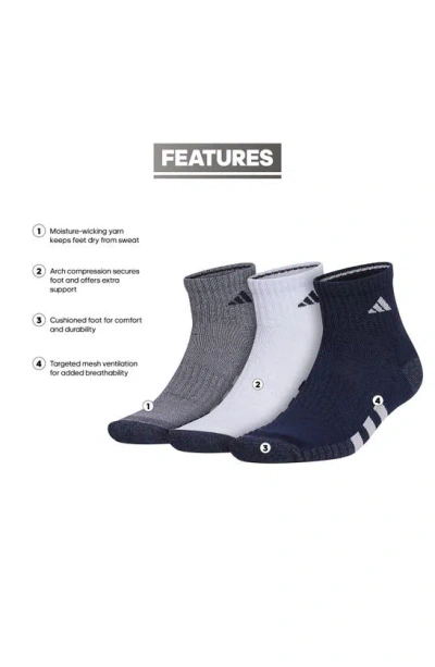 Shop Adidas Originals Cushioned 3.0 3-pack Quarter Socks In Legend Ink Blue/ White/ Grey