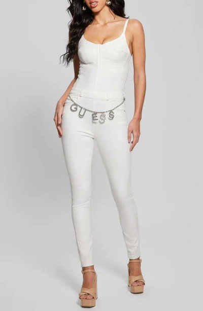 Shop Guess Vanna Sleeveless Denim Jumpsuit In White