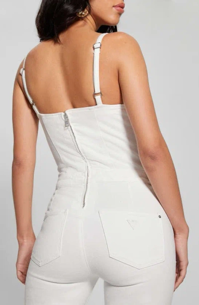 Shop Guess Vanna Sleeveless Denim Jumpsuit In White